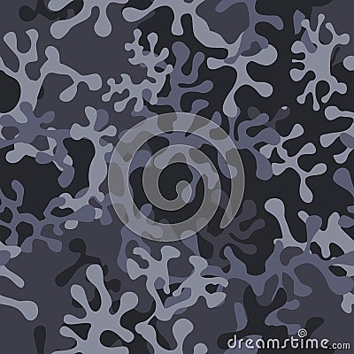 Black military background of soldier camouflaging, seamless pattern. Camo texture for army clothing. Vector Vector Illustration