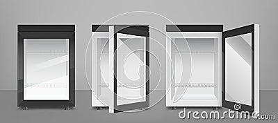 Black mini refrigerator with transparent glass door Vector Illustration