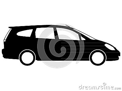 Black Minivan Drawing Vector Illustration