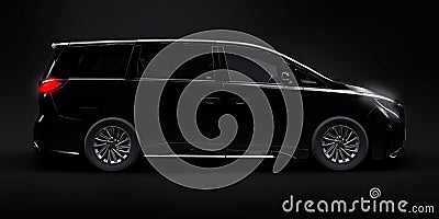 Black Minivan family city car. Premium Business Car. 3D illustration Cartoon Illustration