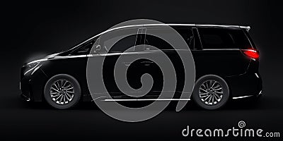 Black Minivan family city car. Premium Business Car. 3D illustration Cartoon Illustration