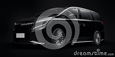 Black Minivan family city car. Premium Business Car. 3D illustration Cartoon Illustration