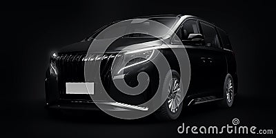 Black Minivan family city car. Premium Business Car. 3D illustration Cartoon Illustration