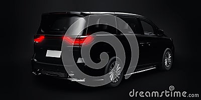 Black Minivan family city car. Premium Business Car. 3D illustration Cartoon Illustration