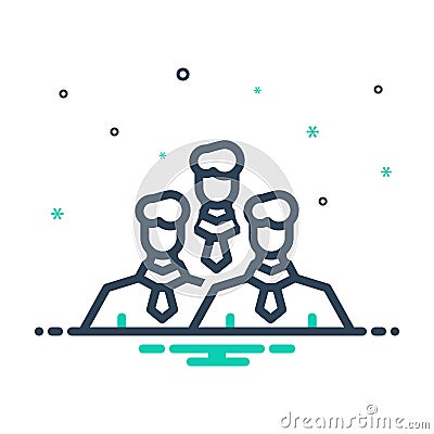 Black mix icon for Management Team, conglomeration and monograph Vector Illustration