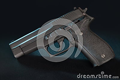 Black 9mm semiautomatic pistol handgun. Stock Photo