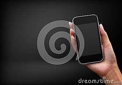 Black mobile phone in hand Stock Photo