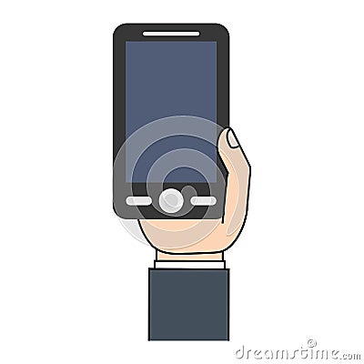 black mobile phone in hand dark screen Cartoon Illustration