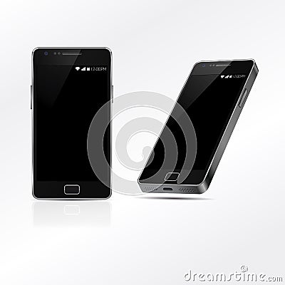 Black Mobile phone mock up with blank screen isolated on white background. Vector illustration. Game and application Vector Illustration