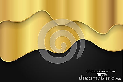 Black Modern Fluid Background Composition with Dark Gradients and Gold Metal Wavy Line Vector Illustration