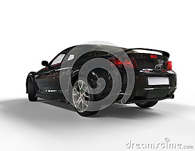 Black Modern Race Car on White Background - Rear View Stock Photo