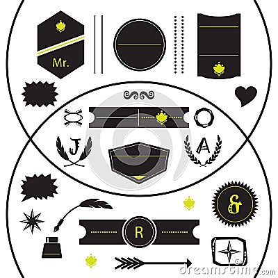 Black modern silhouette empty and isolated emblems, banners, and motifs with green accents design element set on white Vector Illustration