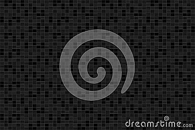 black modern small mosaic square brick block tiles wall for vintage design background. Stock Photo
