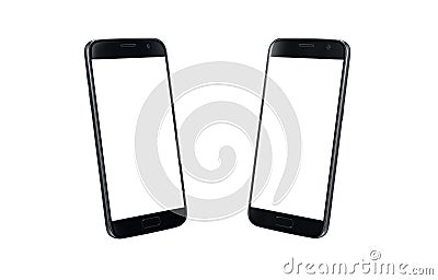 Black modern smart phone isometric view. White screen for mockup, isolated Stock Photo