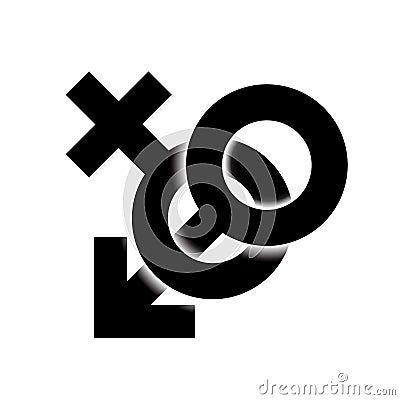 Black monohrome Sex icon illustration. Male and female sex symbol woven and isolated in light background. Sign gender 3d. Vector Vector Illustration