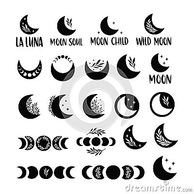 Black moon vector illustration set. Vector Illustration