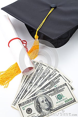Black Mortarboard and dollar Stock Photo