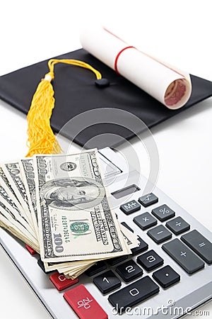 Black Mortarboard and dollar Stock Photo