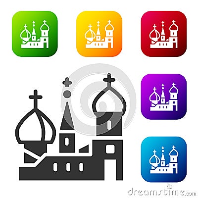 Black Moscow symbol - Saint Basil\'s Cathedral, Russia icon isolated on white background. Set icons in color square buttons. Vecto Stock Photo