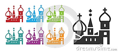 Black Moscow symbol - Saint Basil's Cathedral, Russia icon isolated on white background. Set icons colorful. Vector Stock Photo