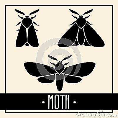 Black moths isolated on light background Cartoon Illustration