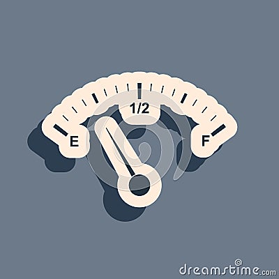 Black Motor gas gauge icon isolated on grey background. Empty fuel meter. Full tank indication. Long shadow style Vector Illustration