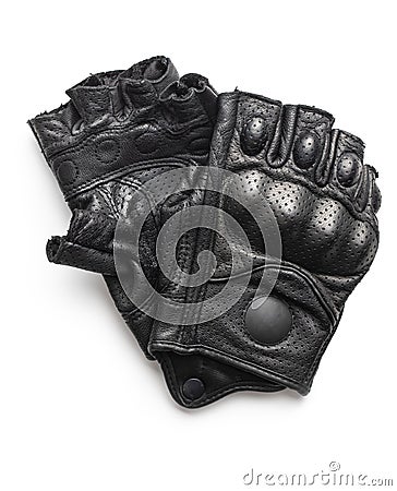 Black motorcycle leather half-finger gloves Stock Photo