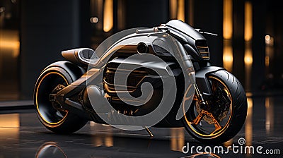 A black motorcycle with orange rims Stock Photo