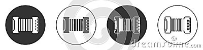 Black Musical instrument accordion icon isolated on white background. Classical bayan, harmonic. Circle button. Vector Vector Illustration