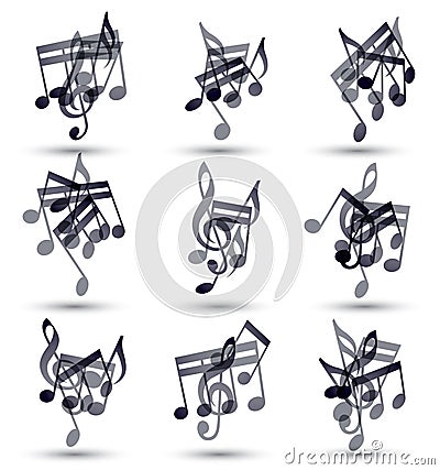 Black musical notes and symbols isolated on white Vector Illustration