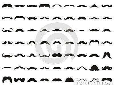 Black mustache icons set on white background hand drawn Vector Illustration