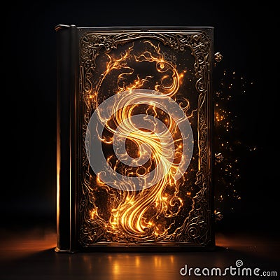 Black mystical book glowing cover black background Stock Photo