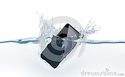 Black new smartphone mockup fall in water Stock Photo