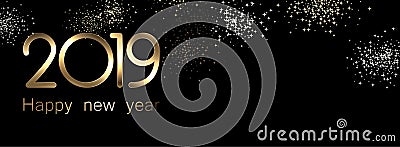 Black 2019 New Year banner with golden figures. Vector Illustration