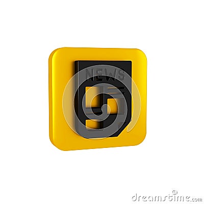 Black News icon isolated on transparent background. Newspaper sign. Mass media symbol. Yellow square button. Stock Photo