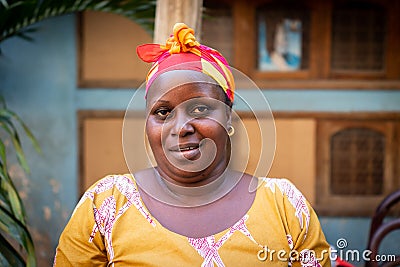 Black nice lady on city street Stock Photo