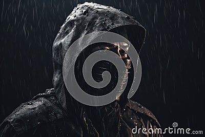 Black Ninja Warrior in the Night. Perfect for Gaming and Fantasy Designs. Stock Photo