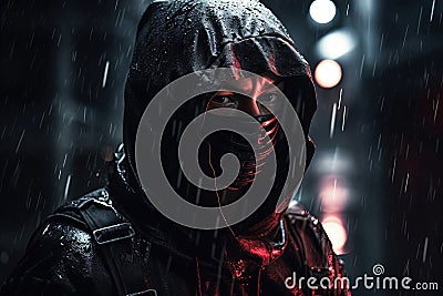 Black Ninja Warrior in the Night. Perfect for Gaming and Fantasy Designs. Stock Photo