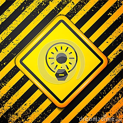 Black No direct sunlight icon isolated on yellow background. Warning sign. Vector Stock Photo