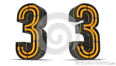 Number Neon light 3d rendering illustration with clipping paths. Cartoon Illustration