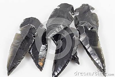 Black Obsidian Arrow heads Stock Photo