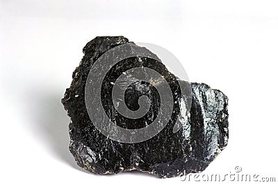 Black Obsidian Stone against White Background Stock Photo