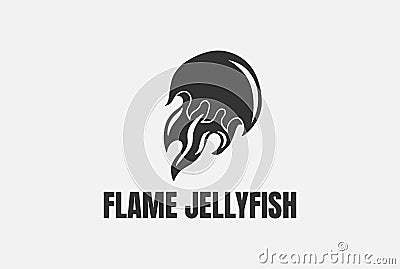 Black Ocean Jellyfish Fire Flames Tribal Logo Design Vector Illustration