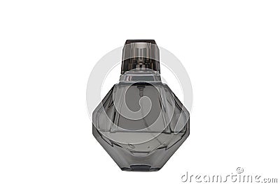 Black octagonal glass perfume bottle, or diamond pattern isolated on white background Stock Photo