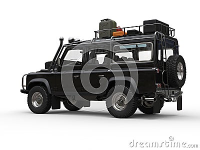 Black off road four wheel drive car - rear side view Stock Photo