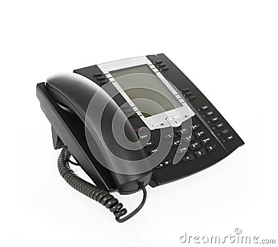 Black office phone isolated on white Stock Photo