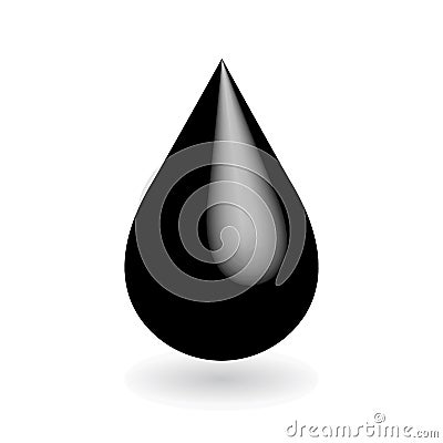 Black oil drop isolated on white background. 3D glossy vector object with dropped shadow Vector Illustration