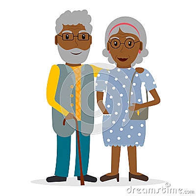 Black old couple in flat style. Vector Illustration