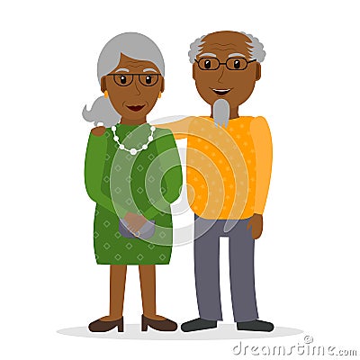 Black old couple wearing glasses. Vector Illustration