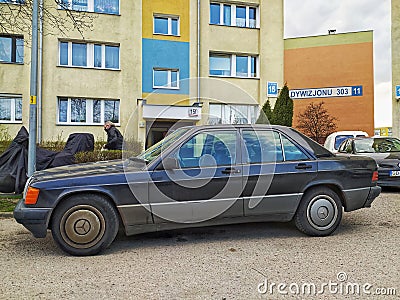 Black old sedan car Mercedes Benz 190 parked Editorial Stock Photo